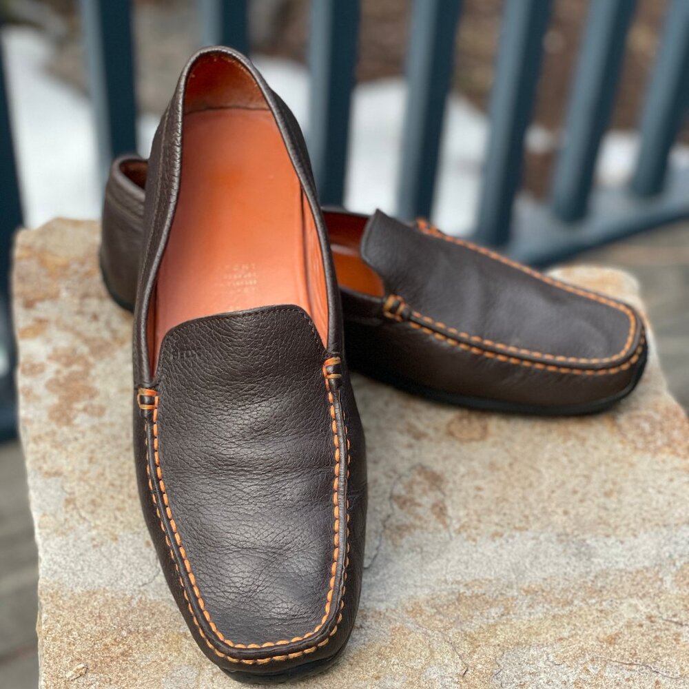 GEOX Respira Size 45 Brown/Orange Leather Slip on Loafer / Driving Moc